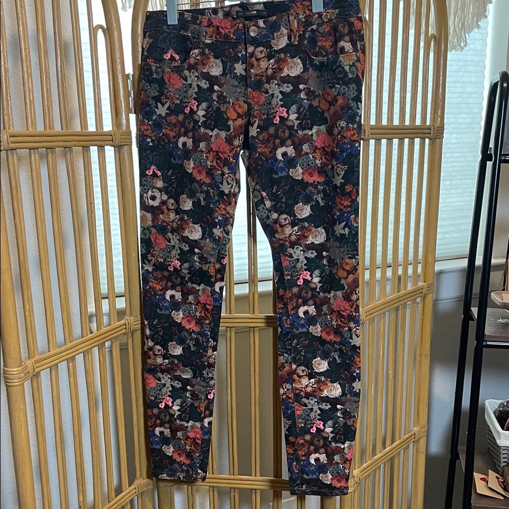 Pull&Bear Floral Skinny Jeans - Multicolor